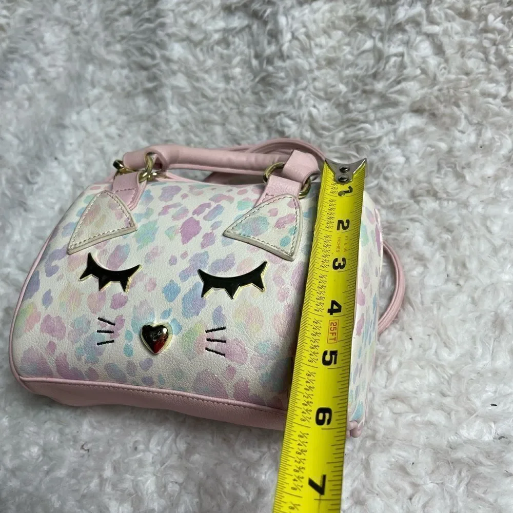 Betsey Johnson  mini Barrel bag marble pink,beige & blue pink straps gold accent